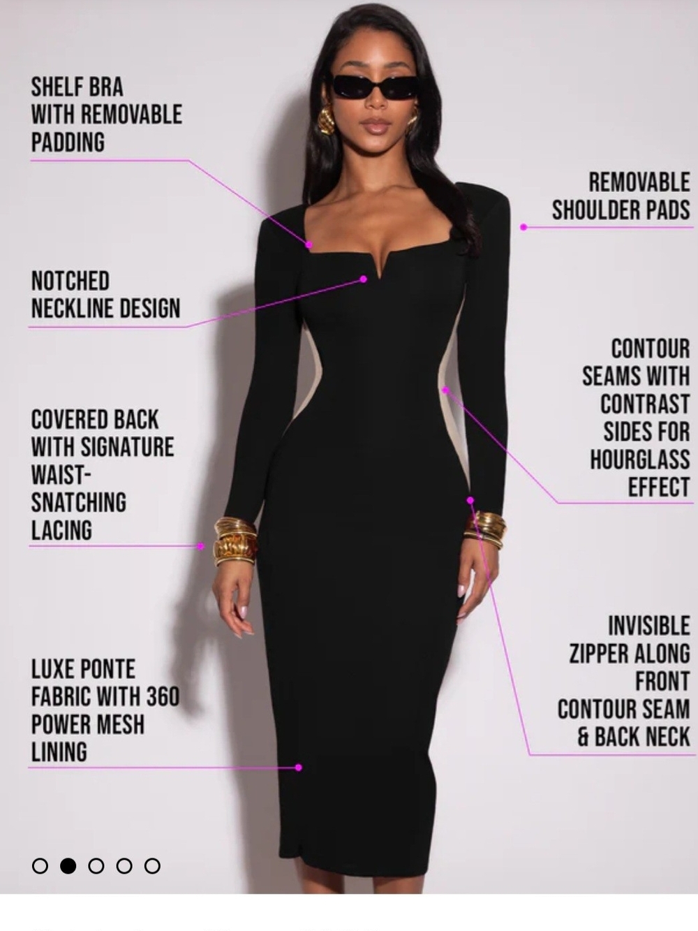 TA3 Illusion Black Oat Notchy Long Sleeve Contour Midi Dress 3X Reg Bodycon New